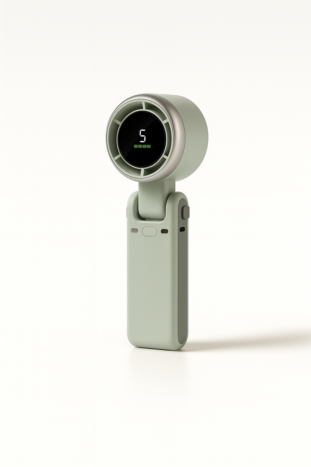 Aerofold fan in Submarine green with 5-speed LED display, compact and modern design